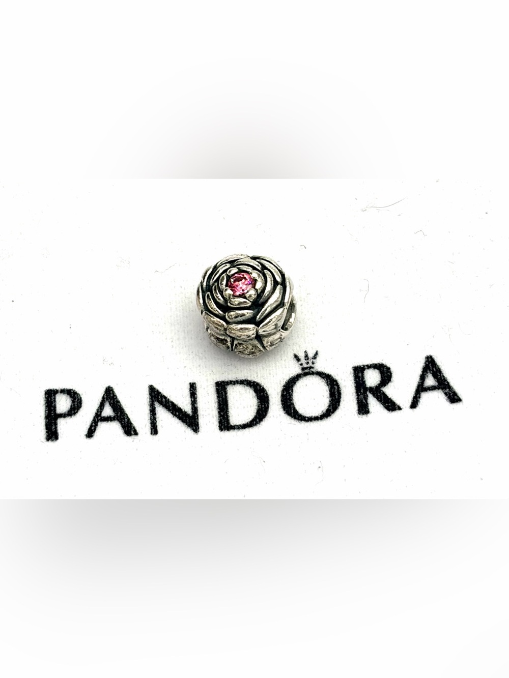 Pandora Sterling Silver Rose Charm with Salmon Pink Stone - 790575CZS